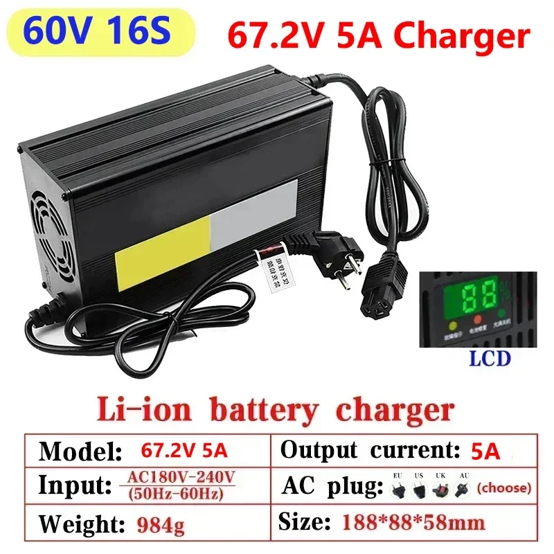 5A 54.6V/67.2V/84V Lithium Bat - 84V 20A Smart Charger ulasan dan harga